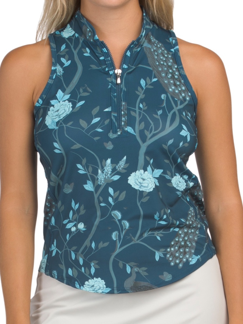Greyson Sleeveless Floral Zip-Front Women's Top - Teal